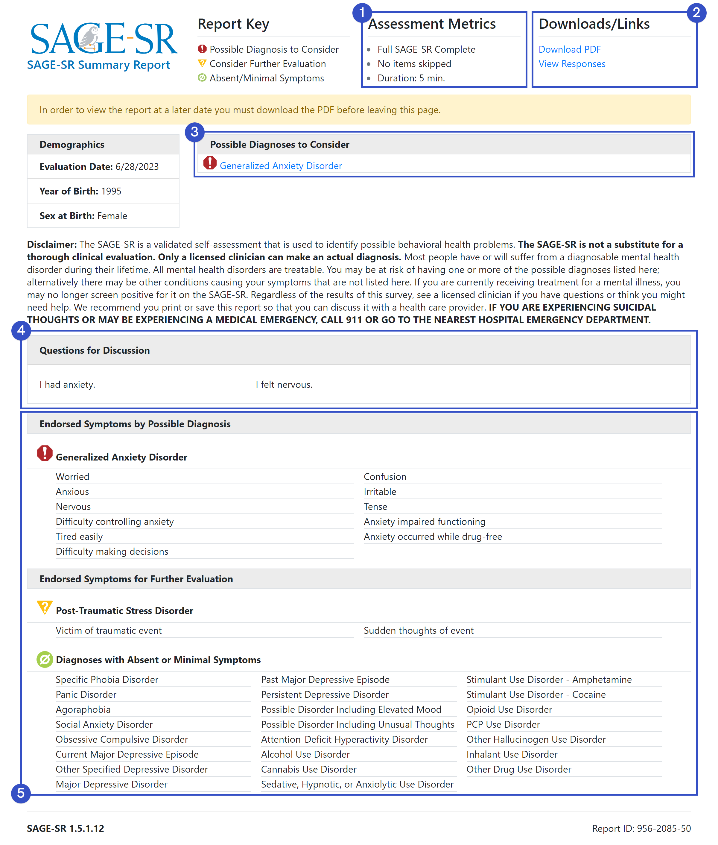 annotated SAGE-SR Core report