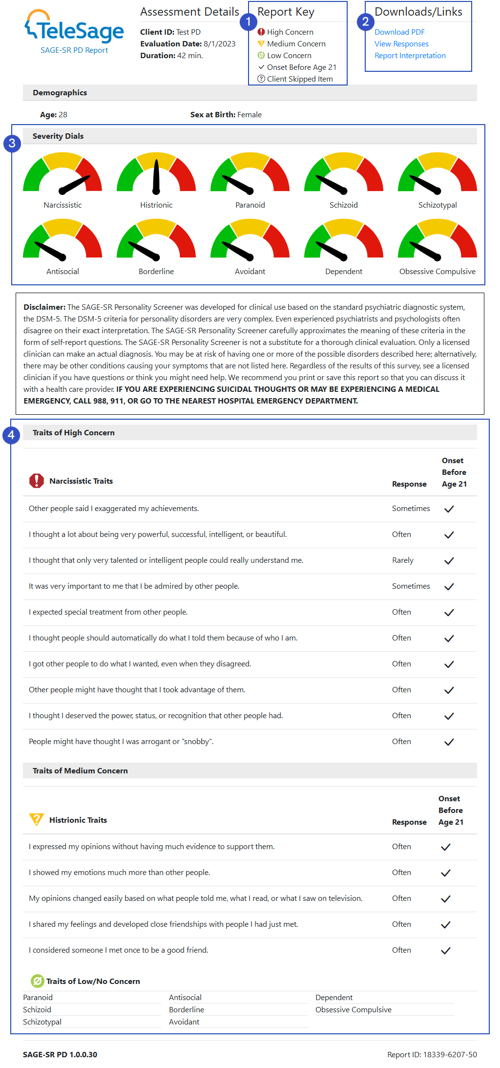 annotated SAGE-SR Personality report